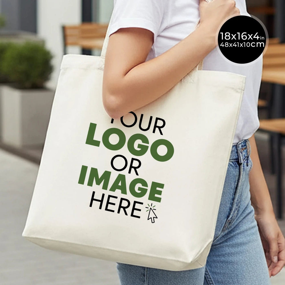 Large Size Canvas Tote Bags, 18"W x 16"H x 4"L Personalized Bag, Cotton Organic Bags,Shopping Bags - Pamusan.com