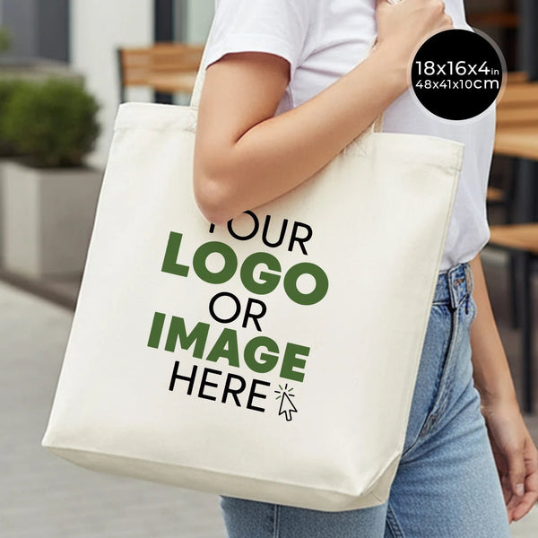 Large Size Canvas Tote Bags, 18"W x 16"H x 4"L Personalized Bag, Cotton Organic Bags,Shopping Bags - Pamusan.com