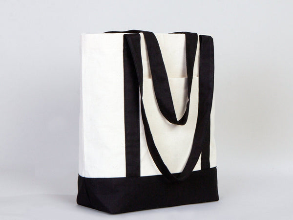 Large Trend Canvas Shopping Bag with Black Handle, 16"W x 14"H x 5"L, Large Tote Bag 12 Oz, Personalized - Pamusan.com