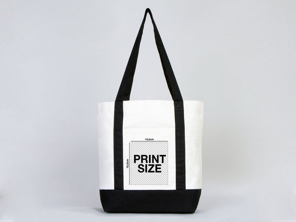 Large Trend Canvas Shopping Bag with Black Handle, 16"W x 14"H x 5"L, Large Tote Bag 12 Oz, Personalized - Pamusan.com