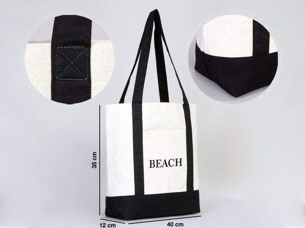 Large Trend Canvas Shopping Bag with Black Handle, 16"W x 14"H x 5"L, Large Tote Bag 12 Oz, Personalized - Pamusan.com