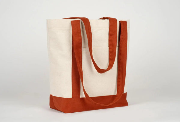 Large Trend Canvas Shopping Bag with Brown Handle, 16"W x 14"H x 5"L, Large Tote Bag 12 Oz, Personalized - Pamusan.com
