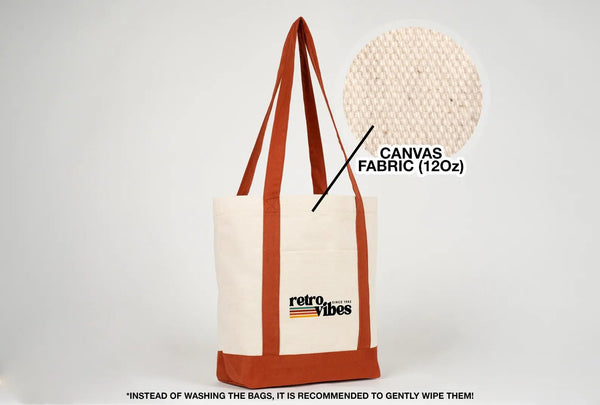 Large Trend Canvas Shopping Bag with Brown Handle, 16"W x 14"H x 5"L, Large Tote Bag 12 Oz, Personalized - Pamusan.com