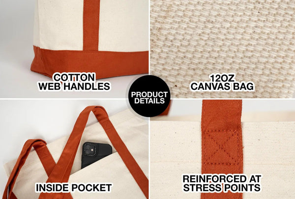 Large Trend Canvas Shopping Bag with Brown Handle, 16"W x 14"H x 5"L, Large Tote Bag 12 Oz, Personalized - Pamusan.com