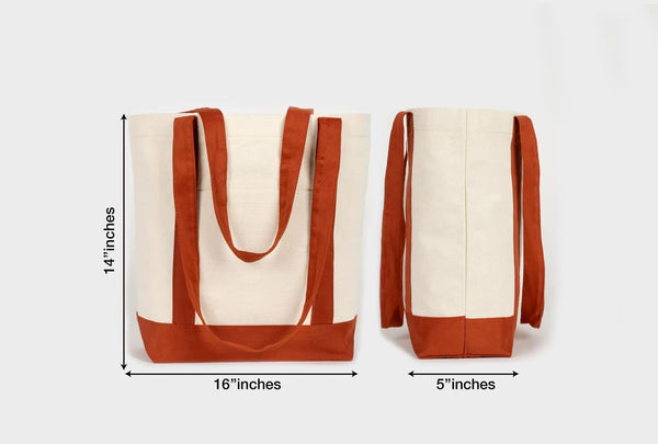 Large Trend Canvas Shopping Bag with Brown Handle, 16"W x 14"H x 5"L, Large Tote Bag 12 Oz, Personalized - Pamusan.com