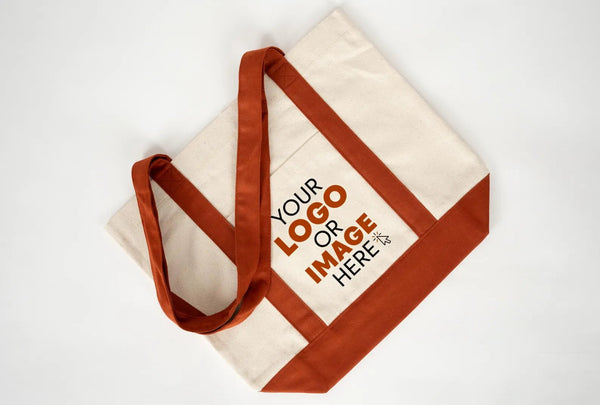 Large Trend Canvas Shopping Bag with Brown Handle, 16"W x 14"H x 5"L, Large Tote Bag 12 Oz, Personalized - Pamusan.com