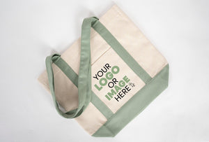 Large Trend Canvas Shopping Bag with Mint Handle, 16"W x 14"H x 5"L, Large Tote Bag 12 Oz, Personalized - Pamusan.com