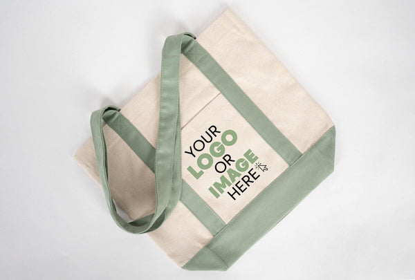 Large Trend Canvas Shopping Bag with Mint Handle, 16"W x 14"H x 5"L, Large Tote Bag 12 Oz, Personalized - Pamusan.com