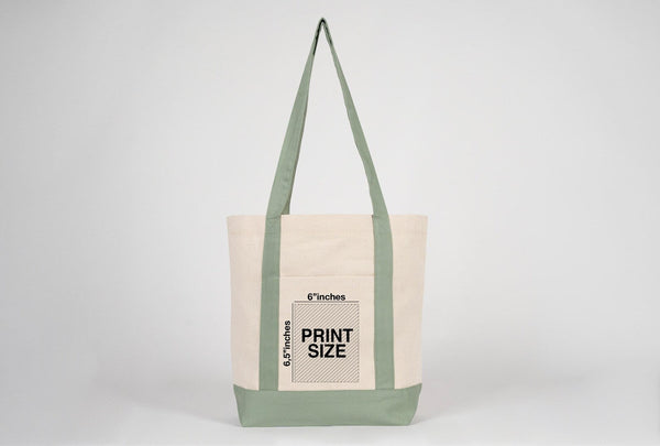 Large Trend Canvas Shopping Bag with Mint Handle, 16"W x 14"H x 5"L, Large Tote Bag 12 Oz, Personalized - Pamusan.com