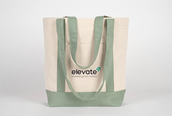 Large Trend Canvas Shopping Bag with Mint Handle, 16"W x 14"H x 5"L, Large Tote Bag 12 Oz, Personalized - Pamusan.com