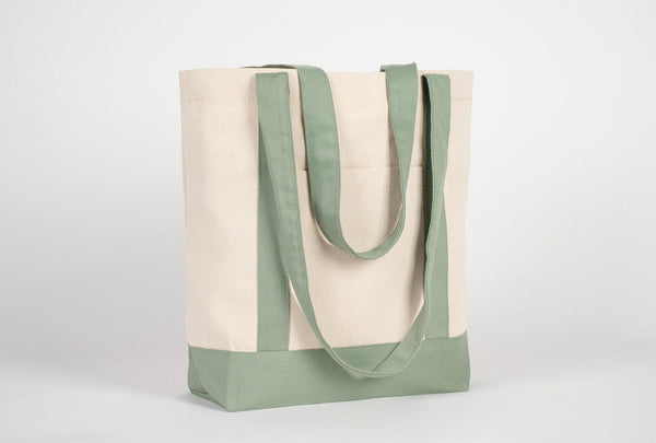 Large Trend Canvas Shopping Bag with Mint Handle, 16"W x 14"H x 5"L, Large Tote Bag 12 Oz, Personalized - Pamusan.com
