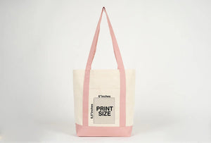 Large Trend Canvas Shopping Bag with Pink Handle, 16"W x 14"H x 5"L, Large Tote Bag 12 Oz, Personalized - Pamusan.com