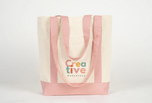 Large Trend Canvas Shopping Bag with Pink Handle, 16"W x 14"H x 5"L, Large Tote Bag 12 Oz, Personalized - Pamusan.com