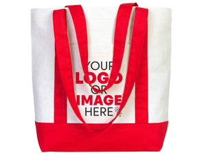 Large Trend Canvas Shopping Bag with Red Handle, 16"W x 14"H x 5"L, Large Tote Bag 12 Oz, Personalized - Pamusan.com