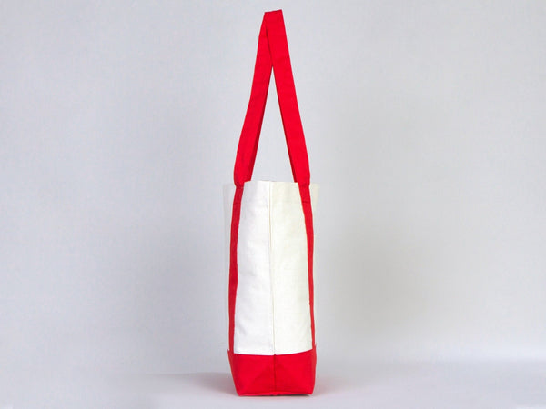 Large Trend Canvas Shopping Bag with Red Handle, 16"W x 14"H x 5"L, Large Tote Bag 12 Oz, Personalized - Pamusan.com