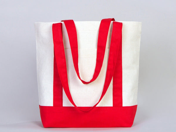 Large Trend Canvas Shopping Bag with Red Handle, 16"W x 14"H x 5"L, Large Tote Bag 12 Oz, Personalized - Pamusan.com