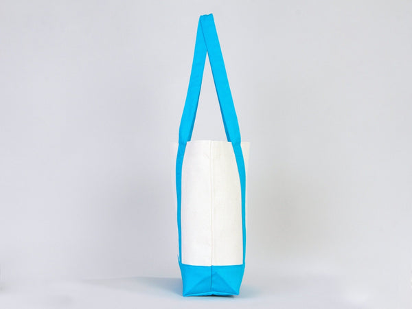Large Trend Canvas Shopping Bag with Turquoise Handle, 16"W x 14"H x 5"L, Large Tote Bag 12 Oz, Personalized - Pamusan.com