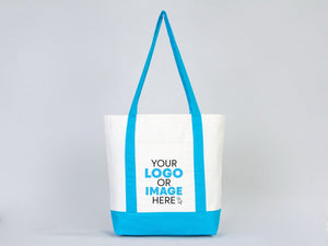 Large Trend Canvas Shopping Bag with Turquoise Handle, 16"W x 14"H x 5"L, Large Tote Bag 12 Oz, Personalized - Pamusan.com