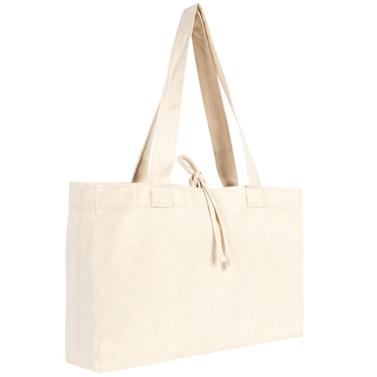 Large Natural Canvas Tote Bag with Long Handles – 18"W x 11"H x 4"L Eco-Friendly Reusable Cotton Bag