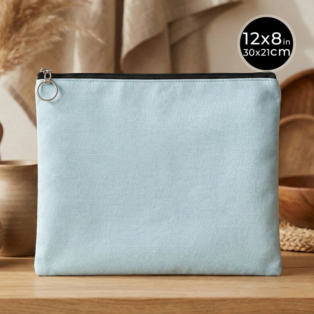 Light Blue Cotton Zippered Clutch Pouch – 12" × 8" (30 × 21 cm) – 10 oz Fabric - Pamusan.com