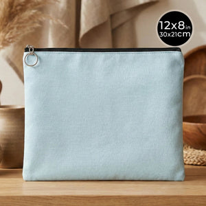 Light Blue Cotton Zippered Clutch Pouch – 12" × 8" (30 × 21 cm) – 10 oz Fabric - Pamusan.com