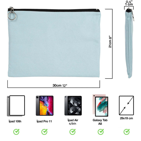 Light Blue Cotton Zippered Clutch Pouch – 12" × 8" (30 × 21 cm) – 10 oz Fabric - Pamusan.com