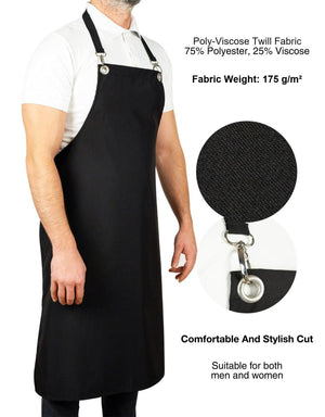 MasterChef Apron – Black Grommet Chef Apron with Pocket, 175 g/m² Poly-Viscose - Pamusan.com