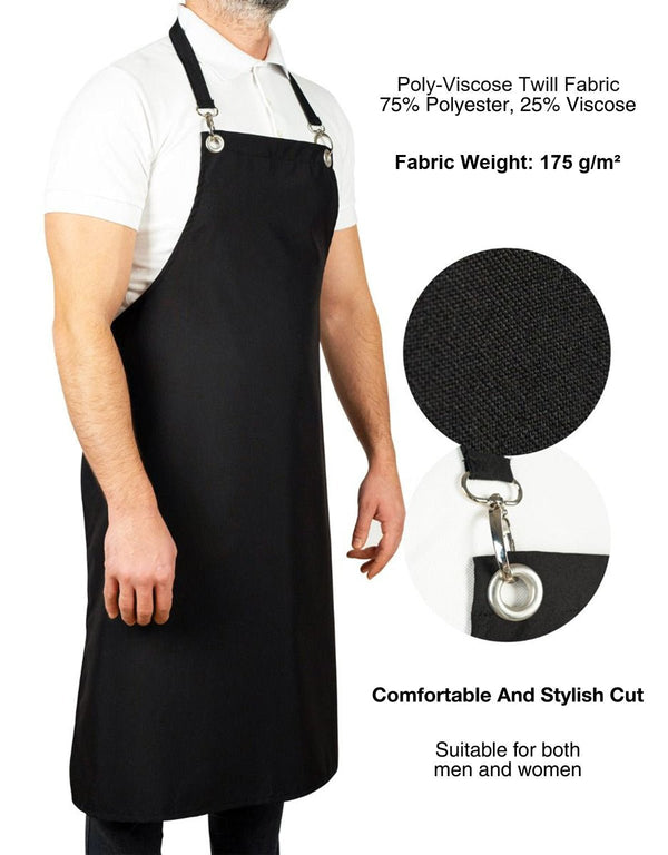 MasterChef Apron – Black Grommet Chef Apron with Pocket, 175 g/m² Poly-Viscose - Pamusan.com