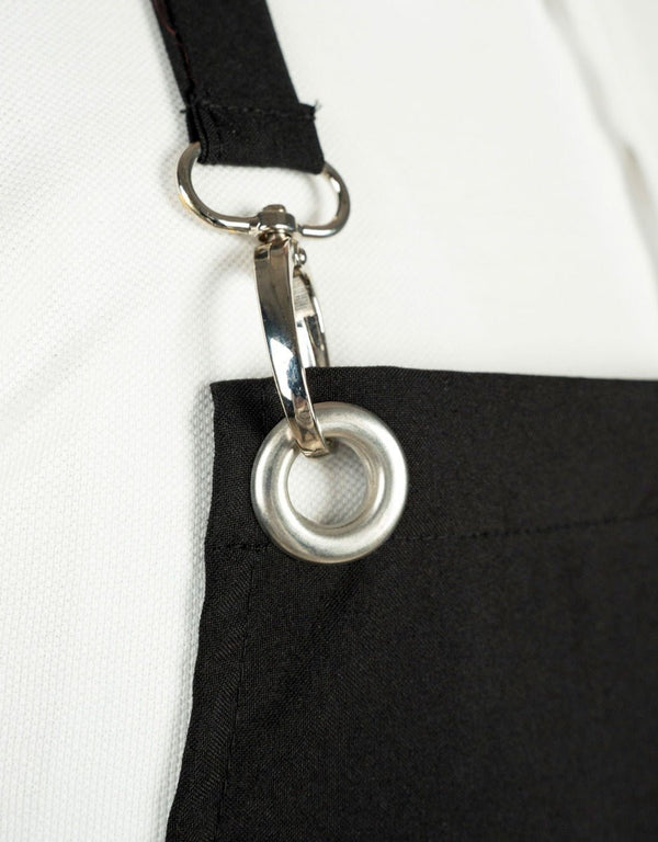 MasterChef Apron – Black Grommet Chef Apron with Pocket, 175 g/m² Poly-Viscose - Pamusan.com