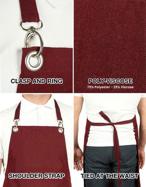 MasterChef Apron – Burgundy Grommet Chef Apron with Pocket, 175 g/m² Poly-Viscose - Pamusan.com