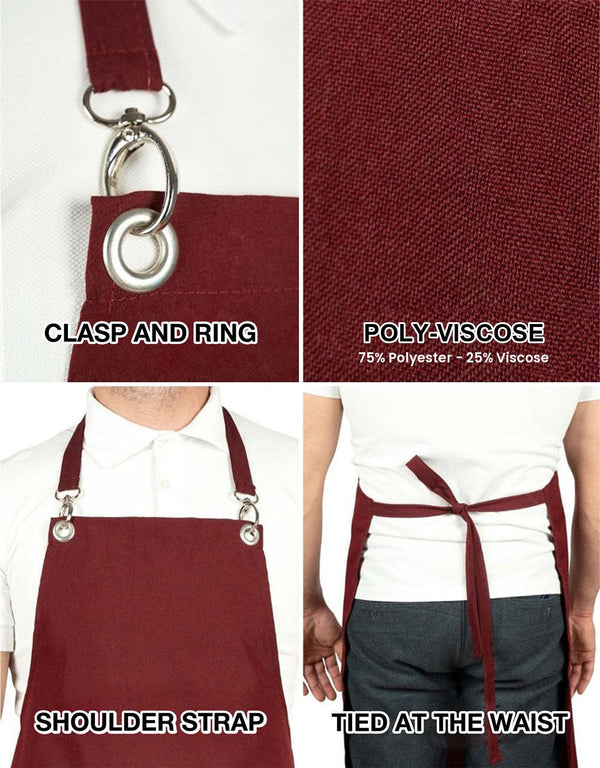 MasterChef Apron – Burgundy Grommet Chef Apron with Pocket, 175 g/m² Poly-Viscose - Pamusan.com