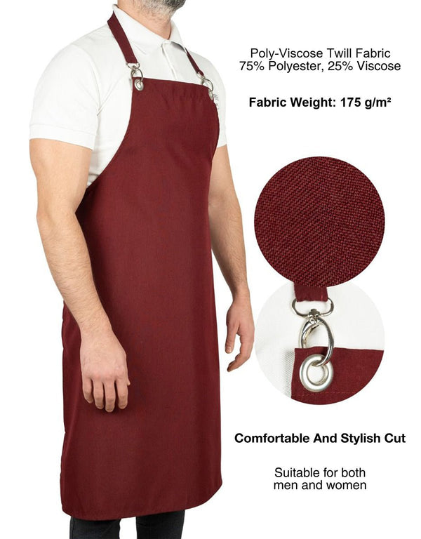 MasterChef Apron – Burgundy Grommet Chef Apron with Pocket, 175 g/m² Poly-Viscose - Pamusan.com