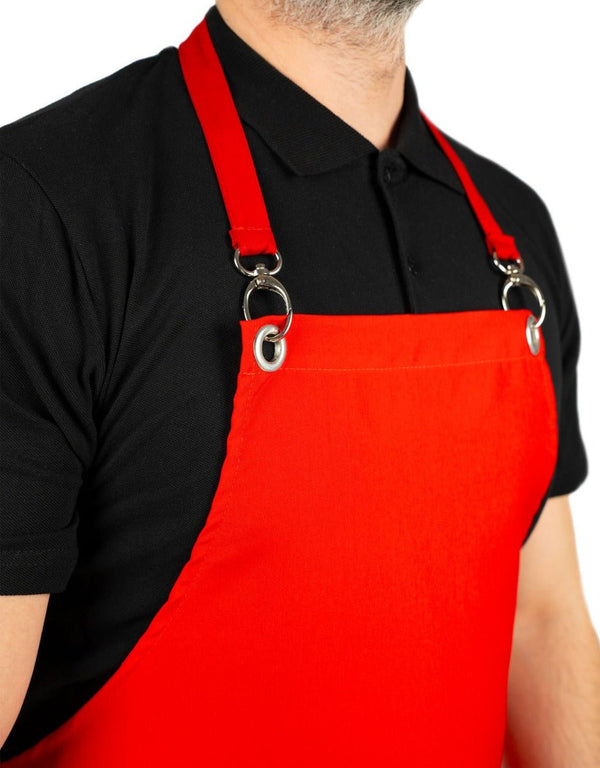 MasterChef Apron – Red Grommet Chef Apron with Pocket, 175 g/m² Poly-Viscose - Pamusan.com