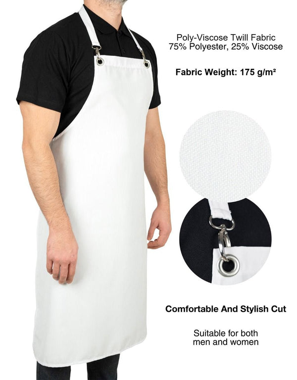 MasterChef Apron – White Grommet Chef Apron with Pocket, 175 g/m² Poly-Viscose - Pamusan.com