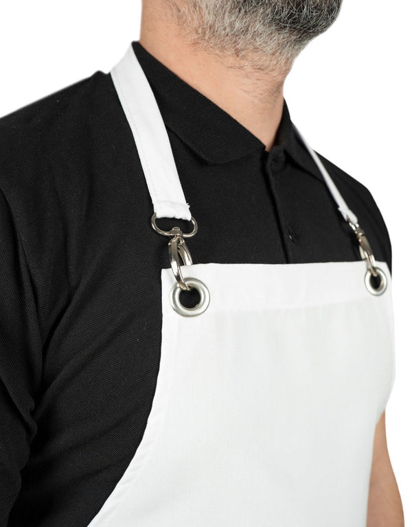 MasterChef Apron – White Grommet Chef Apron with Pocket, 175 g/m² Poly-Viscose - Pamusan.com