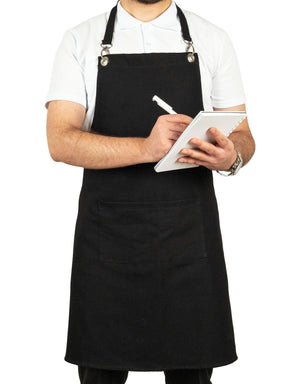 MasterChef Denim Apron – Black Chef Apron with Shoulder Straps, 400 g/m² Denim - Pamusan.com