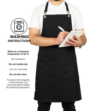 MasterChef Denim Apron – Black Chef Apron with Shoulder Straps, 400 g/m² Denim - Pamusan.com