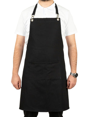 MasterChef Denim Apron – Black Chef Apron with Shoulder Straps, 400 g/m² Denim - Pamusan.com