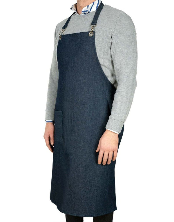 MasterChef Denim Apron – Navy Blue Chef Apron with Shoulder Straps, 400 g/m² Denim - Pamusan.com