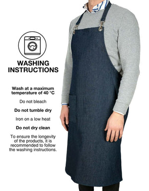 MasterChef Denim Apron – Navy Blue Chef Apron with Shoulder Straps, 400 g/m² Denim - Pamusan.com