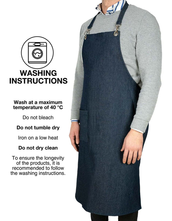 MasterChef Denim Apron – Navy Blue Chef Apron with Shoulder Straps, 400 g/m² Denim - Pamusan.com