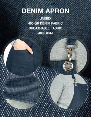 MasterChef Denim Apron – Navy Blue Chef Apron with Shoulder Straps, 400 g/m² Denim - Pamusan.com