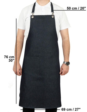 MasterChef Denim Apron – Navy Blue Chef Apron with Shoulder Straps, 400 g/m² Denim - Pamusan.com