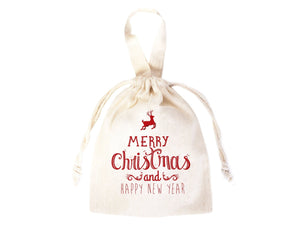 Merry Christmas And New Year Bags, 6"W x 8"H (15 cm x 20 cm) Custom Family or Company Bags, Add Logo & Text, Personalized Cotton Bags - Pamusan.com