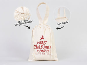 Merry Christmas And New Year Bags, 6"W x 8"H (15 cm x 20 cm) Custom Family or Company Bags, Add Logo & Text, Personalized Cotton Bags - Pamusan.com