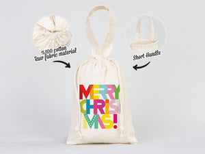 Merry Christmas Favor Bags, 6"W x 8"H (15 cm x 20 cm) Custom Family or Company Bags, Add Logo & Text, Personalized Cotton Bags For You, Promotional, Muslin Bags - Pamusan.com