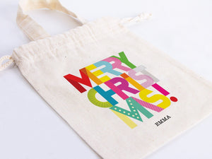 Merry Christmas Favor Bags, 6"W x 8"H (15 cm x 20 cm) Custom Family or Company Bags, Add Logo & Text, Personalized Cotton Bags For You, Promotional, Muslin Bags - Pamusan.com