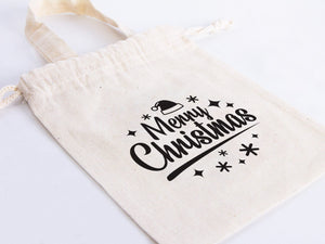 Merry Christmas Favor Bags, 6"W x 8"H (15 cm x 20 cm) Custom Family or Company Bags, Add Logo & Text, Personalized Cotton Bags, Muslin Bags, New year Pouches - Pamusan.com