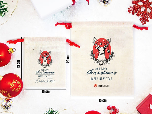 Merry Christmas Gift Bags, Custom Family or Company Gift Bags, You Can Add Logo & Text, Personalized Cotton Bags For You, Muslin Bags - Pamusan.com