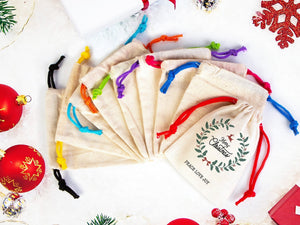 Merry Christmas Pouch Bags, Colorful Drawstring Rope, You Can Add Logo & Text, Personalized Cotton Bags For You, Muslin Bags, 14 Combination - Pamusan.com